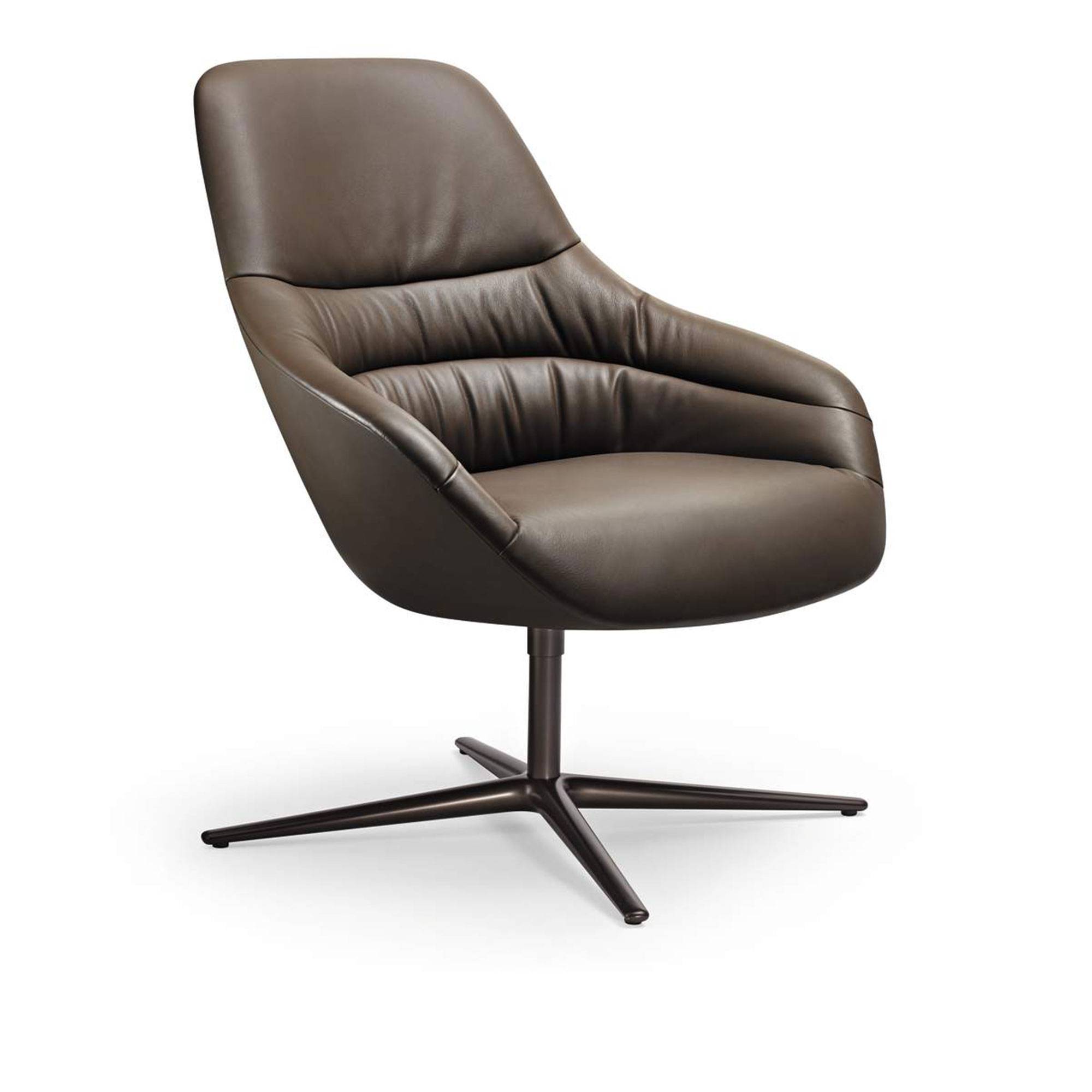 Walter Knoll - Kyo Lounge Chair 171-10, Powder-Coated Bronze Matt, Upholstered, Leather Cat. 50 Rodeo-Soft 1366 Midnight Blue / 1365 Deep Chocolate, 4-star Base, Teflon Glides - Snurrfåtöljer - Pearson Lloyd - Blå - Läder/Metall/Syntetiskt