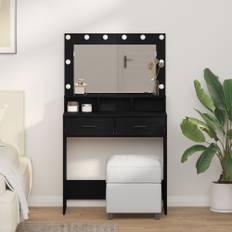 Sminkbord med LED-lampor svart ek 79x41x135 cm