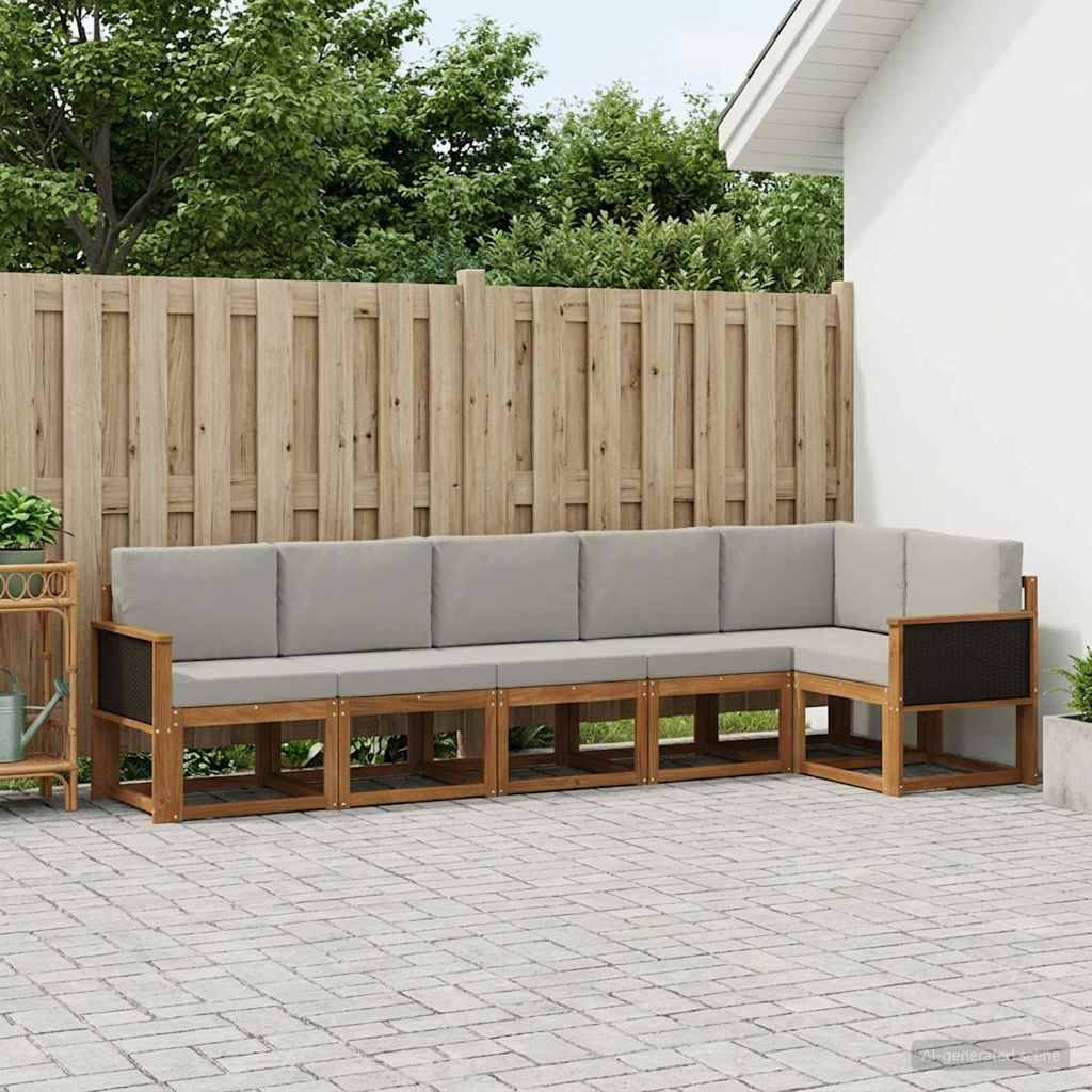 vidaXL Udendørs sofagruppe 6 stk. Naturfarvet og lysegrå Polyester