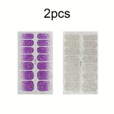 TEMU 2pcs Self-adhesive Nail Wraps - Semi Cured Gel Stickers For Uv Lamp, Geometric Design, Easy Apply & Remove, No Scent, Perfect For Hands, Feet & Nails