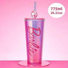 Barbie Gradient Dubbelväggig Mugg 775 ml/26,21 oz, Dubbelskiktad Design, Läckagesäkert Sugrör, Isolerande Funktion, Perfekt för Picknick, Kontor, Utom - Rosa (En-Storlek)