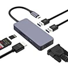 Hub USB C, Tymyp 6-i-1 USB C-hub med 4K HDMI-utgång, VGA, SD/TF-kortläsare, 2 USB 3.0, adapter USB C för MacBook Pro/Air iPad Pro Dell Huawei Surface Pro 8/7 och andra typ C-enheter