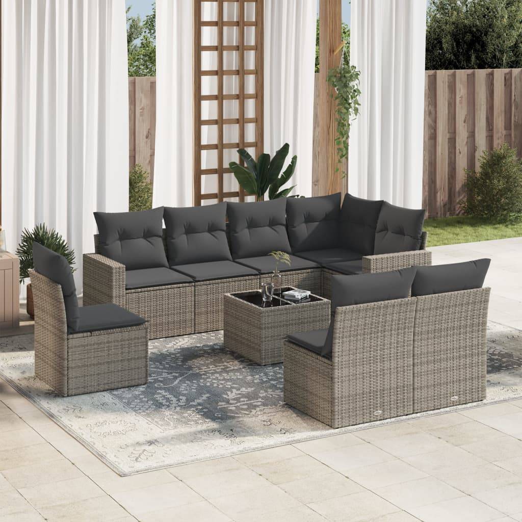 Sofasæt Til Haven 8 Dele Med Hynder Polyrattan - Grå / Med bord