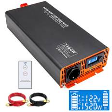 DATOUBOSS Inverter 12v 230v Ren Sinus 1500W/3000W, Strömomvandlare 12v till 220v 230v Pure Sine Wave, Spänningsomvandlare 12v med LED-display, för Hem, RV, Lastbil, Off-Grid Solar Power Inverter