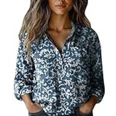 T-shirt damer, muslinskjorta damer, v-ringad muslinblus 3/4-ärm blommor, linneskjorta, överdimensionerad topp med knappar, lätt linneblus, mjuka toppar, utomhus, t-shirt, Hawaii-skjorta, Vit, XL