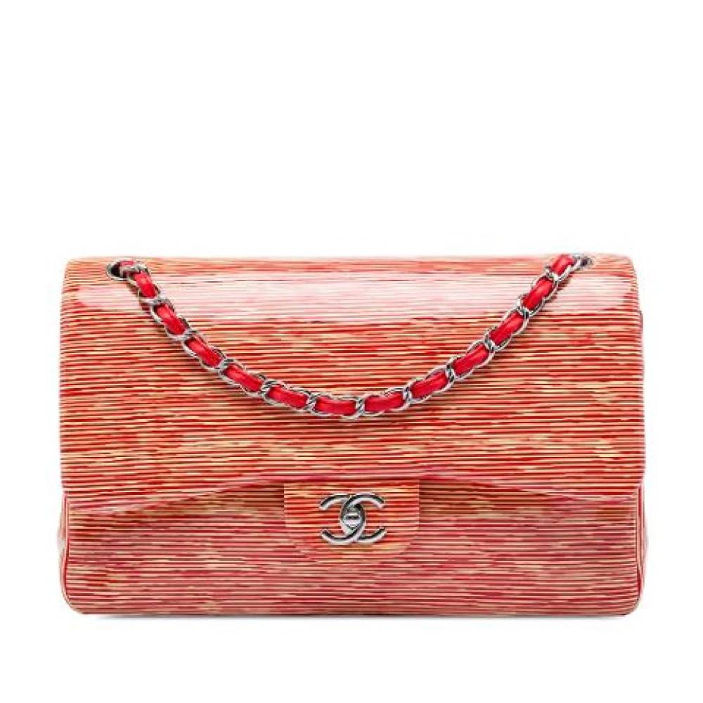 Chanel Vintage Pre-owned Stribet Patent Skuldertaske - Vintage - Dame - Rød - ONE SIZE - Uld