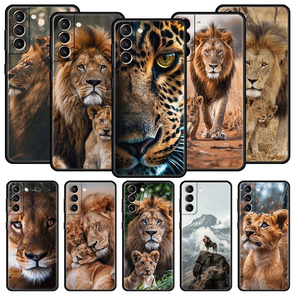 Lejon Alfahane Valp Mjukt Fodral För Samsung Galaxy S25 Edge S24 Plus S23 FE S22 S21 S20 Ultra 5G S10 Svart Skyddande Cover