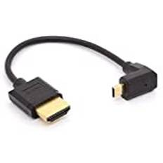 HTGuoji vinklad mikro-HDMI till HDMI-kabel, 90 graders vinkel micro HDMI hane till HDMI hane adapterkontakt för 1080P, 4K, Ultra HD, 3D, Ethernet 15 cm (nedåt)