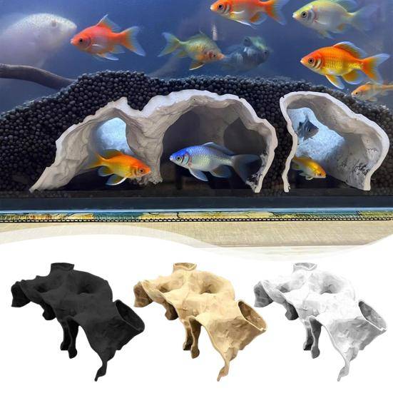3D-printat fiskgömställe Naturlig tunnel Pleco-grotta Akvariedekoration under grus Tunnelgrotta för Ciklider Clownfisk Kuhliål grå