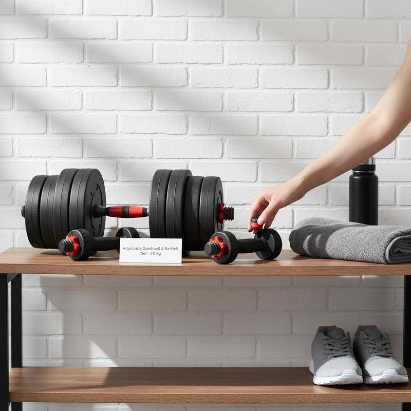 2 in 1 Dumbbell Set 30 Kg, Adjustable Weights for Barbell and Dumbbell, Strength Training at Home, Black, Compact and Multifunctional for Home Use