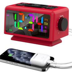 Colorful Digital Alarm Clock with 7 Colors and 4 Color Changing 5 Dimmable Large LED Display röd