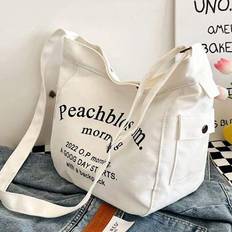Letter Graphic Hobo Bag Large Capacity Adjustable Strap Portable,Single Business Casual College,Middle School,High School,Back To School,Travel,Outdoo - White - one-size