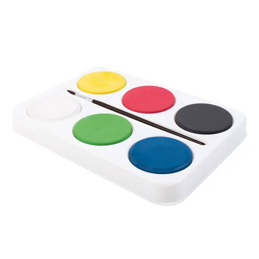 Vattenfärgspalett Playbox med pensel, 6 färger, Ø 55-57 mm