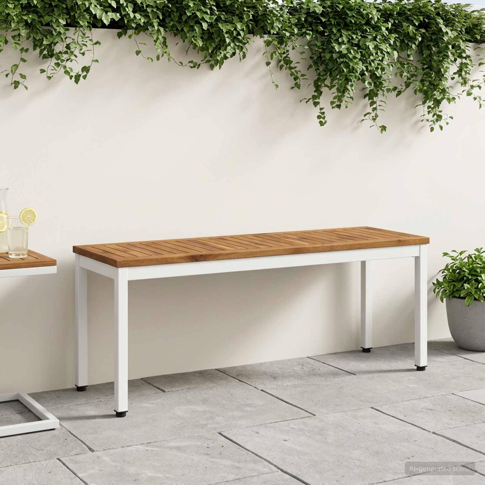 vidaXL Havebænk 108,5 x 35 x 45 cm Massivt Akacietræ Natur og hvid