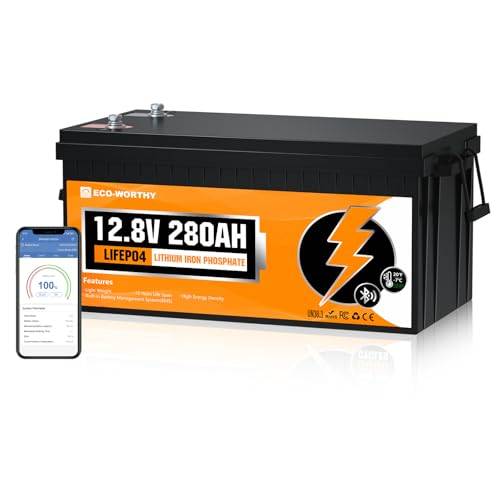 ECO-WORTHY LiFePO4 280 Ah Bluetooth, litiumbatteri 12 V 280 Ah med BMS lågtemperaturskydd och max. 15 000 cykler, 3584 Wh bilbatteri för husbil, båt, solpanel