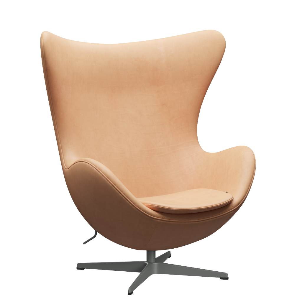 3316 Ægget loungestol, stel i silver grey af Arne Jacobsen Natural læder - Jacobsen Plus