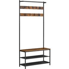 Tøjbøjle med skoopbevaring, halbøjle, tøjstativ med skobænk, 32,2 x 84 x 180 cm, brun og sort