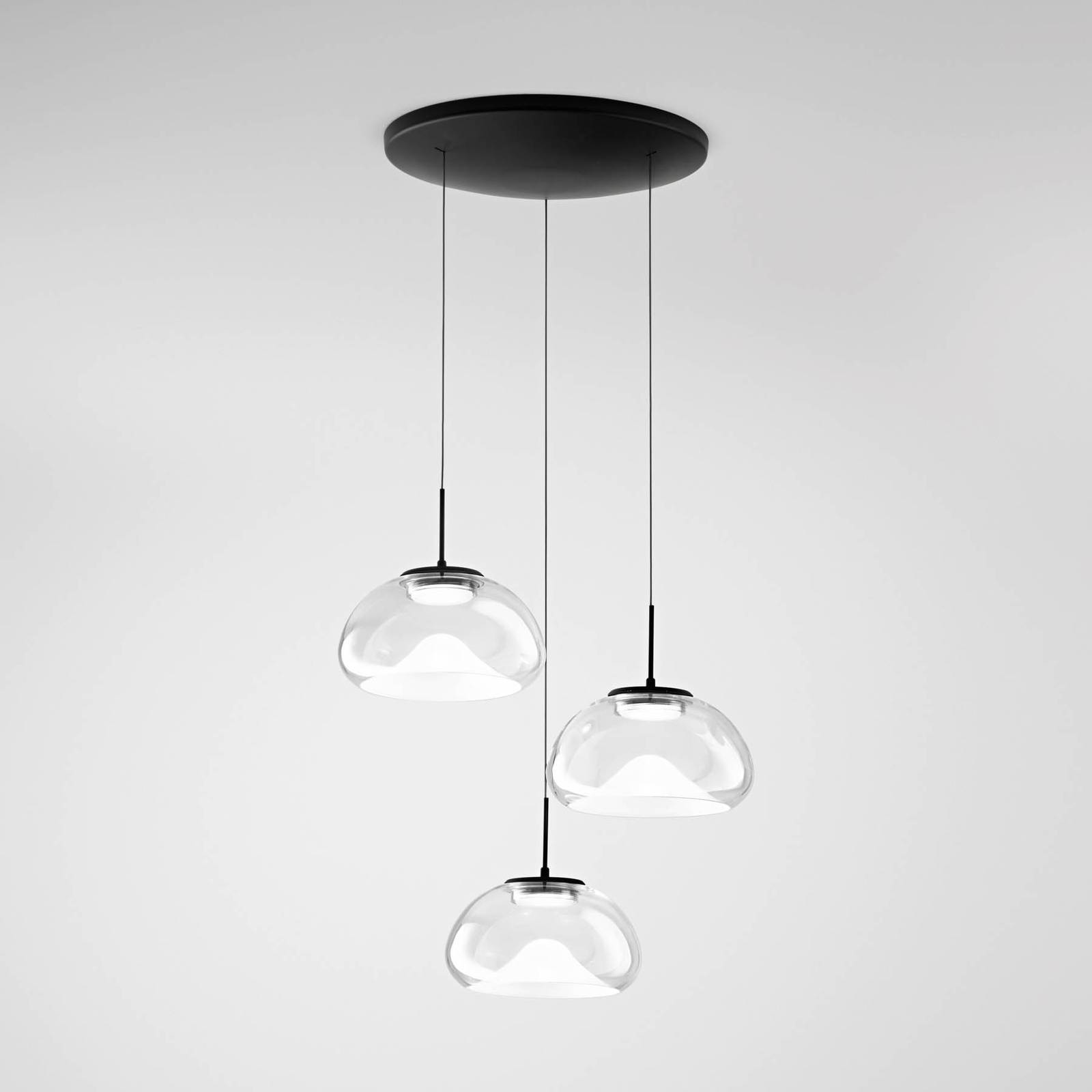 Fabas Luce Pendellampa Brena, dimbar, Svart, Vardagsrum / matsal, Glas