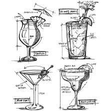 Tim Holtz Cling Stamps 7X8.5 - Cocktails Blueprint CMS335