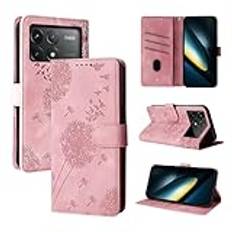 Rostsant Mobiltelefonfodral för Xiaomi Poco F6 Pro 5G maskros i PU-läder Xiaomi Poco F6 Pro 5G, plånboksfodral, magnetiskt mobiltelefonfodral för Xiaomi Poco F6 Pro 5G roséguld