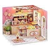 Cuteroom DIY trädockor hus hantverk miniatyr kit pojke sovrum modell och alla möbler (lycka Ice Cream Shop), C0156