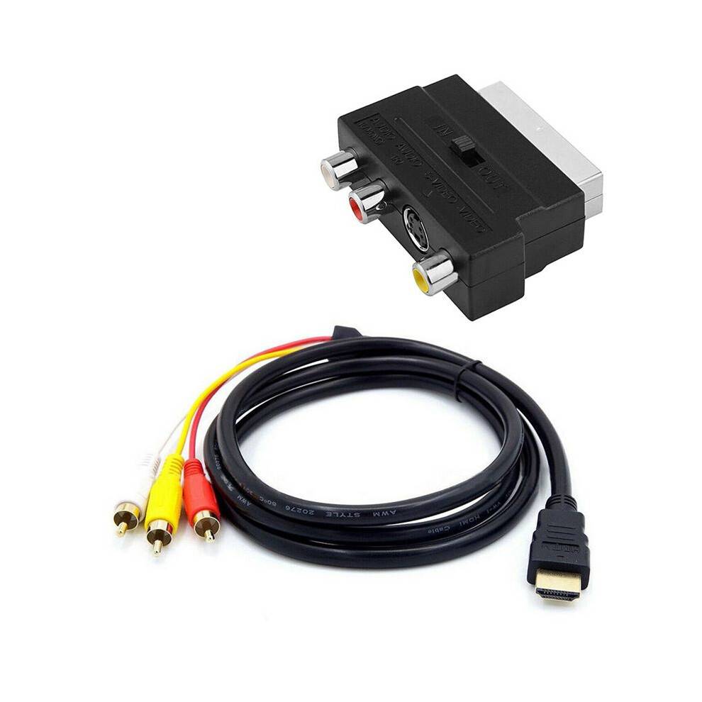 1080P -Compatible Male S-Video To 3 RCA AV Audio Cable W/SCART To 3 RCA Phono Adapter