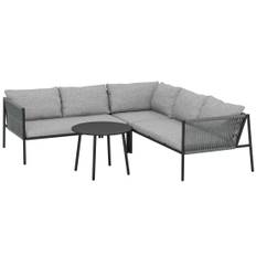 Trädgårdsmöbelset polyrattan loungeset med hörnsoffa bordsdynor väderbeständig sittgrupp för 6 personer utebalkongmöbler set trä