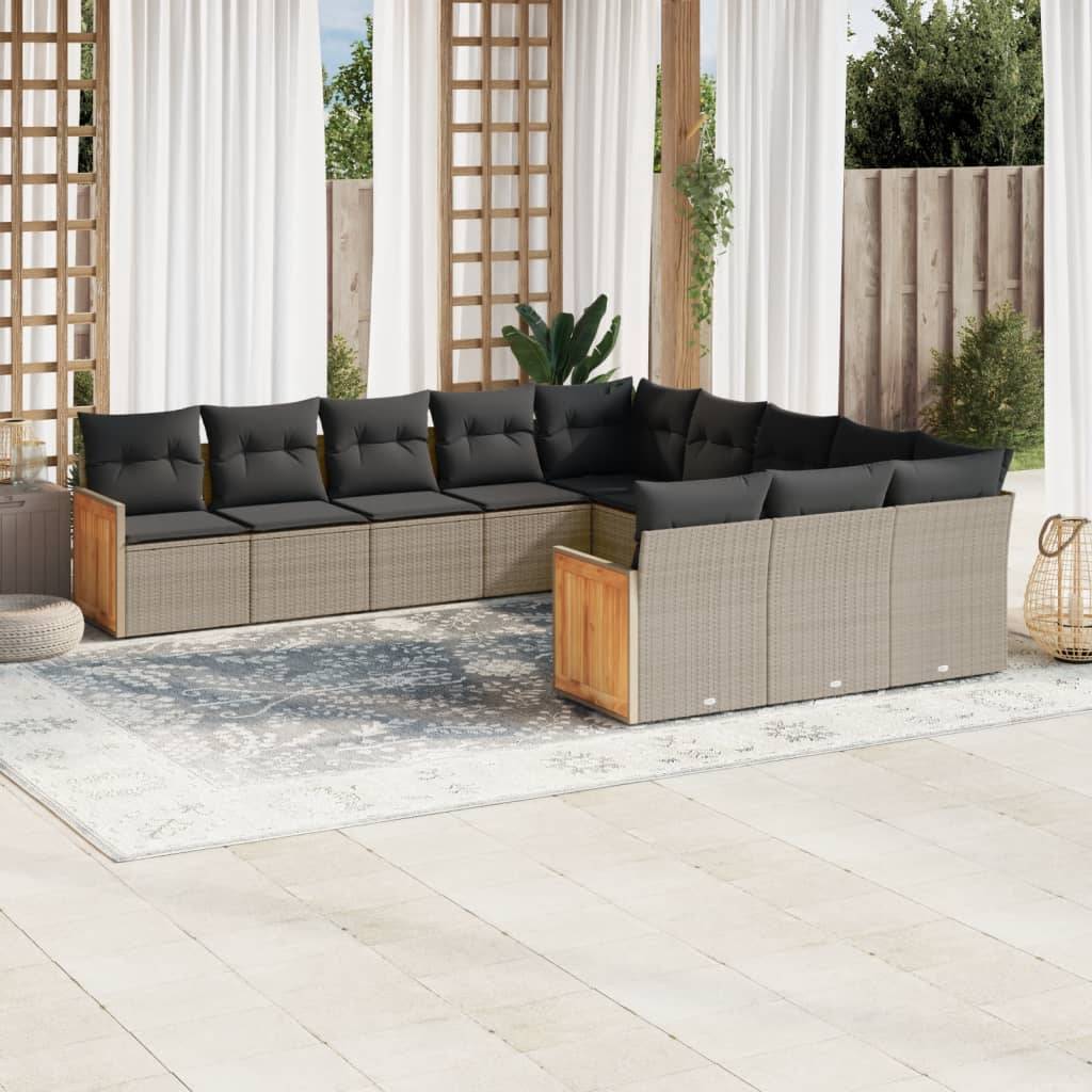 Sofasæt Til Haven 12 Dele Med Hynder Polyrattan - Grå / Uden bord