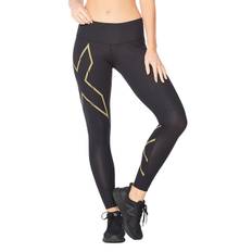 2XU Women's Light Speed Mid-Rise Compression Tights Black/Gold, BLACK/GOLD REFLECTIVE, S-T
