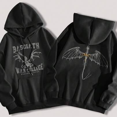 Casual sweatshirt för dam med Fourth Wing-tryck, huva och långa ärmar. Svart (L,M,S,XL,XXL)