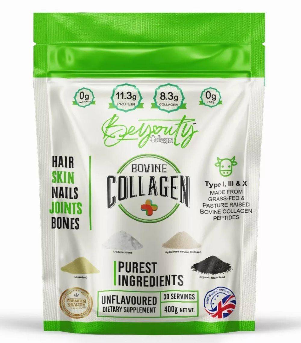 Halal Kollagen Bovine Peptider Pulver + C-vitamin, Hår, Hud, Negle, Led 400g
