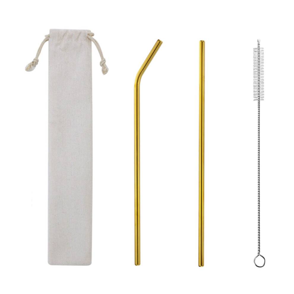 Set med 2 återanvändbara metallsugrör, långt sugrör i rostfritt stål med rengöringsborstar och etui, dricksvatten för 900 ml och 600 ml glas.