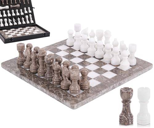 Marble Chess Set för vuxna 30 cm (12 tum) handgjort brädspel med 32 chess pieces, 2 extra drottningar & förvaringslåda, lyx resespel, elegant present för heminredning (oceanisk och vit)
