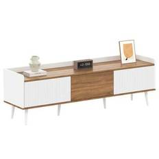 TV-skåp, TV-bord, TV-bänk, underskåp med tre dörrar. Kompakt konstruktion. Trä och naturlig finish. 49,5 hög / 160 lång / 39 bred - Naturvit + MDF + Spånskiva