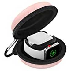 MoKo Storage Box Compatible with Apple Watch Ultra 2/Ultra/SE 2/SE/Series 10/9/8/7/6/5/4/3/2/1, Portable Protective Travel Case for AirPods Pro 2/1/AirPods 3/2/1 Charging Case Holder Dock,Rose Gold