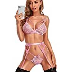 Dames sexy lingerieDames Kanten Lingerie Set met Jarretellegordel Sexy Kanten Beha en Slipje Set Strappy Babydoll Nachtkleding-Lotus_L.