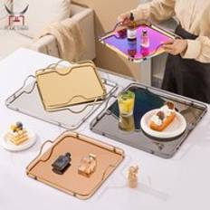 Factory custom Nordic ins metal mirror tray for sample room hotel vase perfume desktop flat bottom square plate