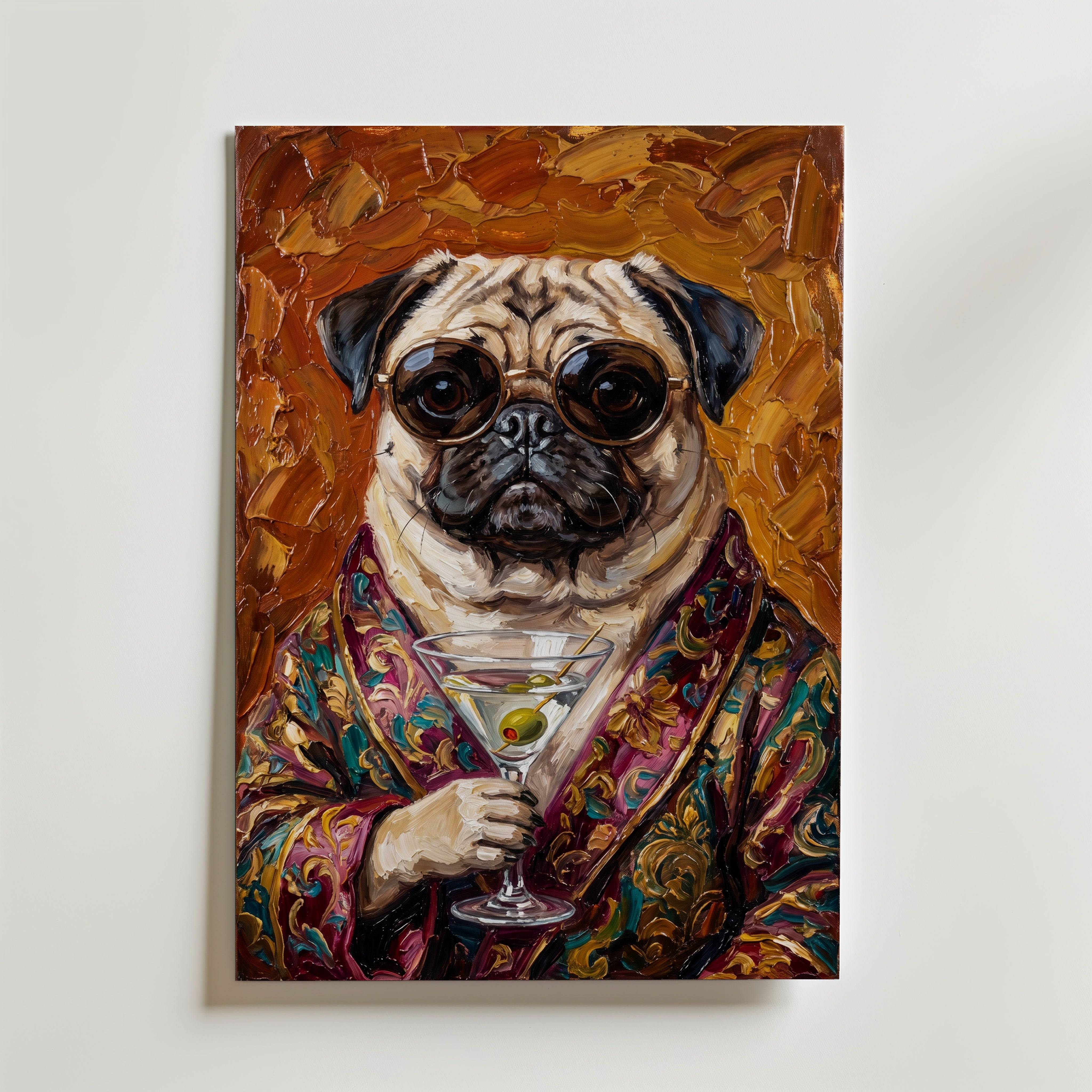 Martini Pug Poster - Fine Art Poster 100x140 cm Utan passepartout