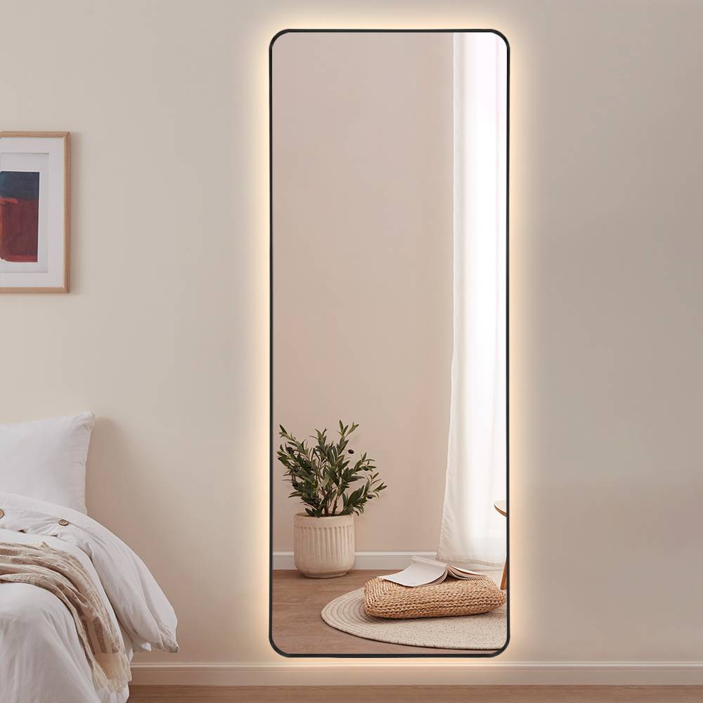 Koniseur, sort ramme - Backlight LED spejl - 65x170cm.