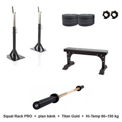 Hemmagym Squat Rack PRO med plan bänk 60–150 kg (Vikter: 60 kg)