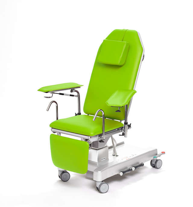 Provtagningsstol elektrisk på pelare - Klädda armstöd med löstagbar dyna - Lime 893