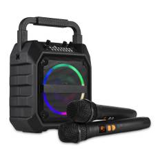 Mini Karaoke Machine Wireless Microphone and Speaker Set with 2 Microphone LED Color Light Handheld svart