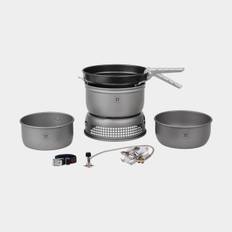 Gaskök Trangia 25 Large, 2100 W + 2 kittlar & vindskydd i HA / hårdanodiserad aluminium + 1 stekpanna NS / Non Stick-teflon + griptång + rem, + Power Gas (230 gram)