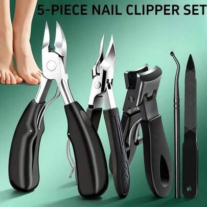 5-delat professionellt nagelklipparset i rostfritt stål, manikyr- och pedikyrset, inkluderar nagelfil och tånagelklippare, halkfritt handtag, lämpligt - Multifärgad