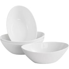 Salladsskål, 1133 ml, vita porslinsskålar set med 4 skålar för pasta, flingor, soppa, efterrätt, ramen, mikrovågsugn och diskmaskinssäker, oval serveringsskål, 23 x 16,5 x 7,6 cm
