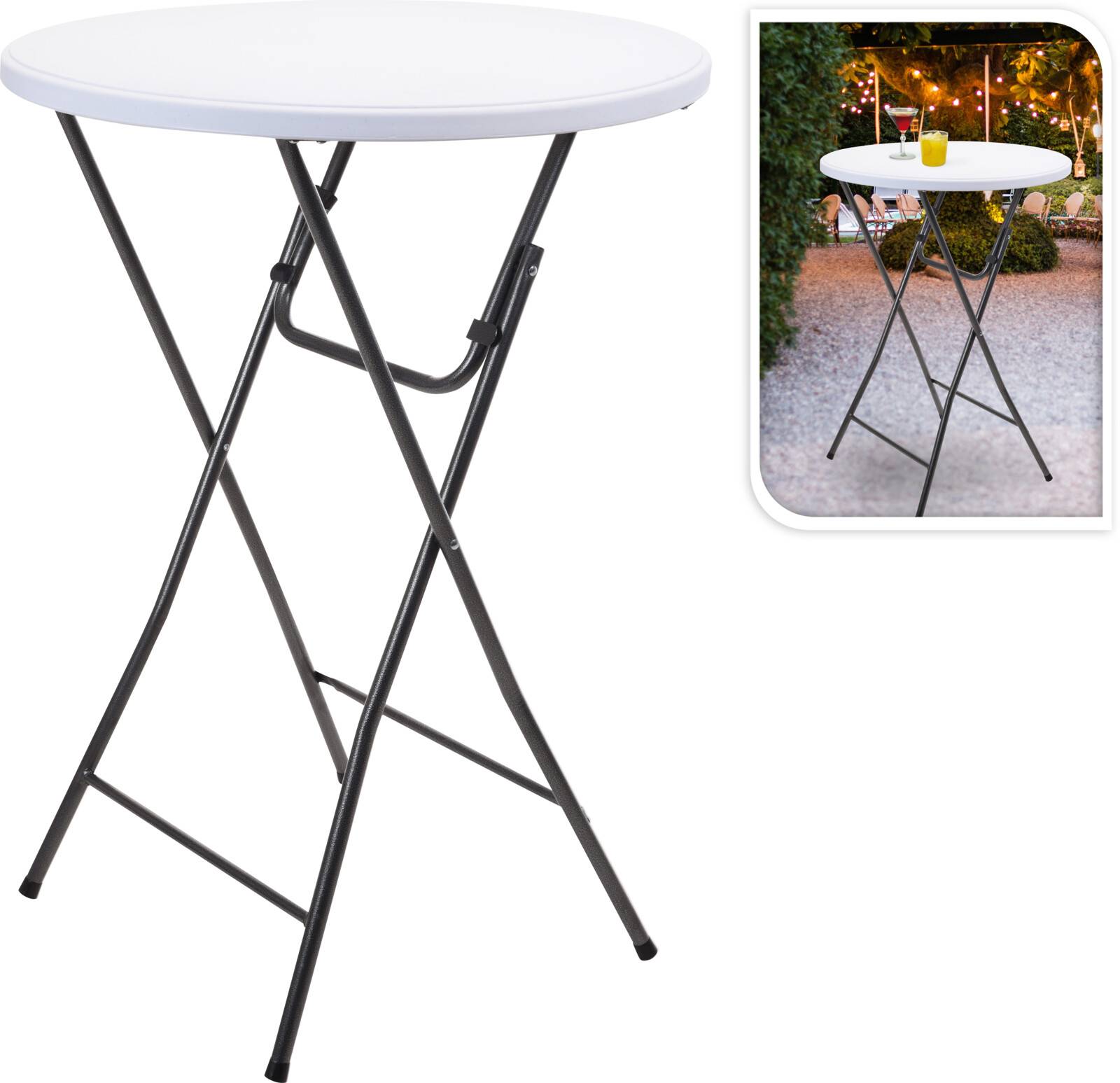 Rundt ståbord i hvid Ø 80 cm med sort metalstel