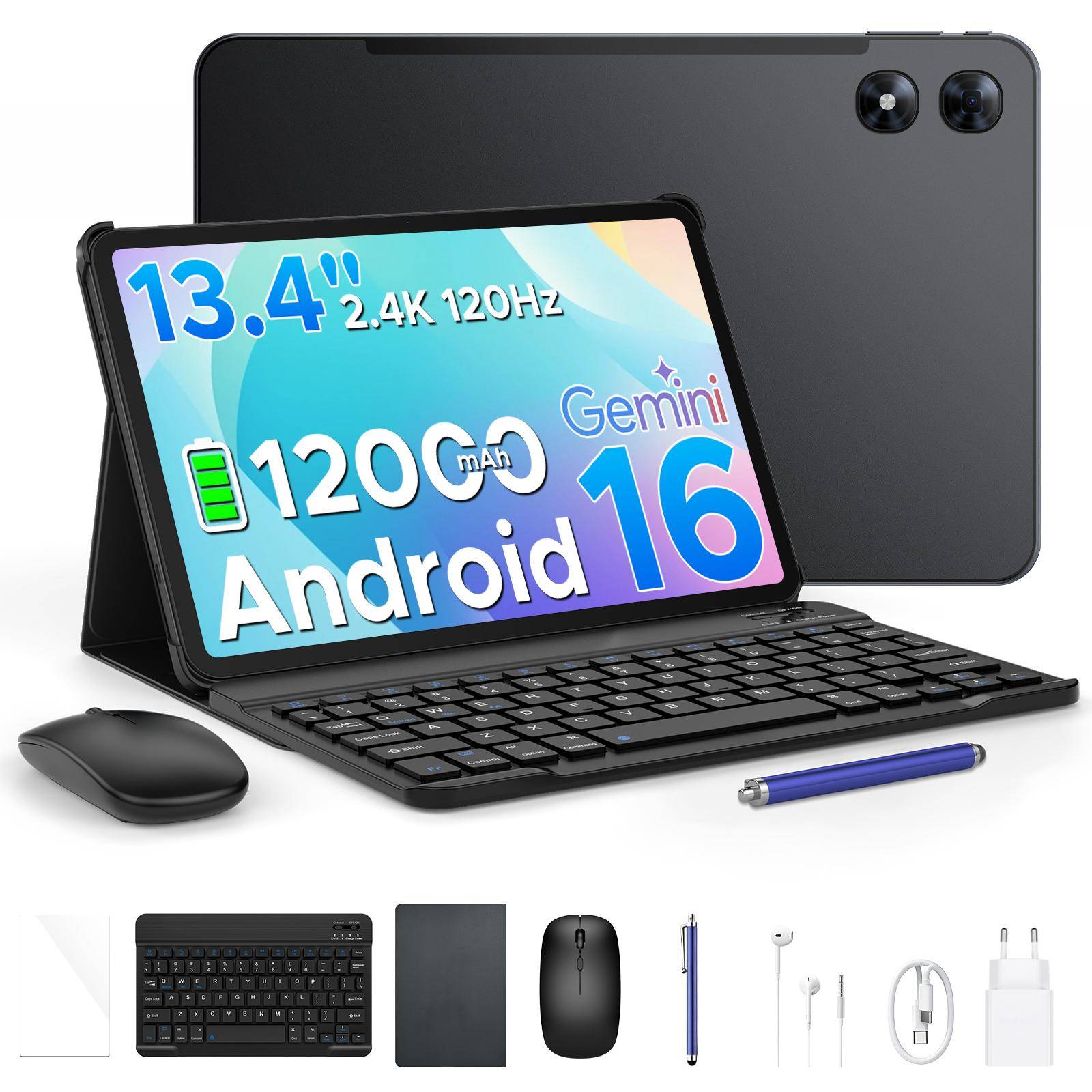 POCKAM P13 Pro 13,4-tums surfplatta, 48 GB + 256 GB, 2,4K 120 Hz Android 16, Octa-Core, 12000 mAh, 5G WIFI, 4G LTE, 3,5 mm hörlursuttag, Tangentbord,