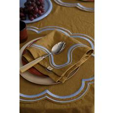 Ellos Home - Serviet Elly Scallop i genanvendt halvlinned 2-pak - Grøn - 40X40