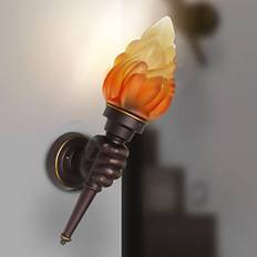 Fackla vägglampa, unikt designad rustik industriell vägglampa belysningsarmatur med flammande glas lampskärm och knytnäveformad antikbrun aluminiumfäste (Right Hand)