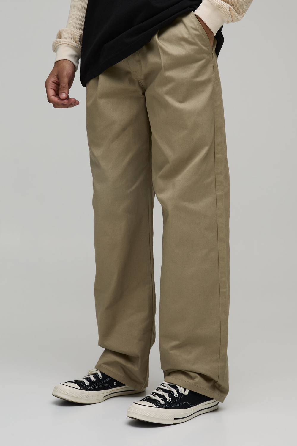 Relaxed Fit Pleat Front Chino Trouser | Sand | Size 46